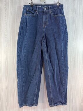 Old Navy High Rise Barrel Leg Jeans Boho Womens Sz 8 Dark Blue Wash Ankle